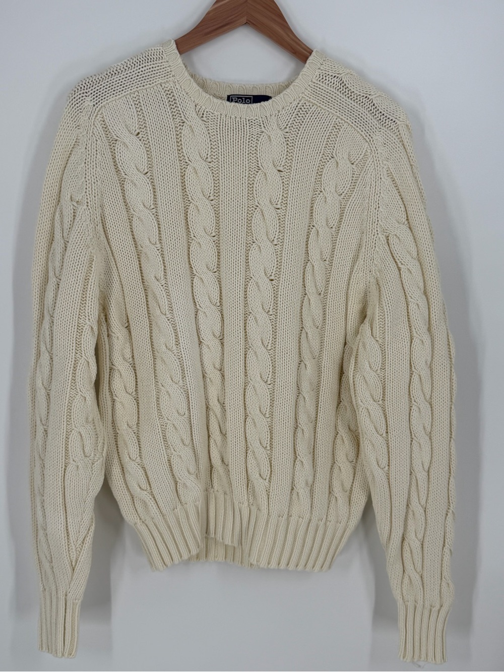 Vintage Polo Ralph Lauren Cable Knit Fisherman Sweater Cream Cotton L Heritage - Picture 3 of 9